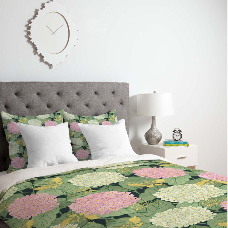 Housse de couette Hydrangea and Butterflies, Housse de couette pour très grand lit
