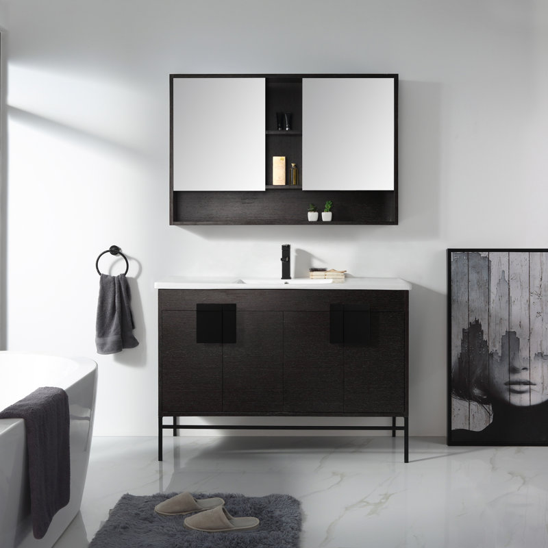 Ensemble de meuble-lavabo simple 48 po Maisie, Grain droit noir, Noir