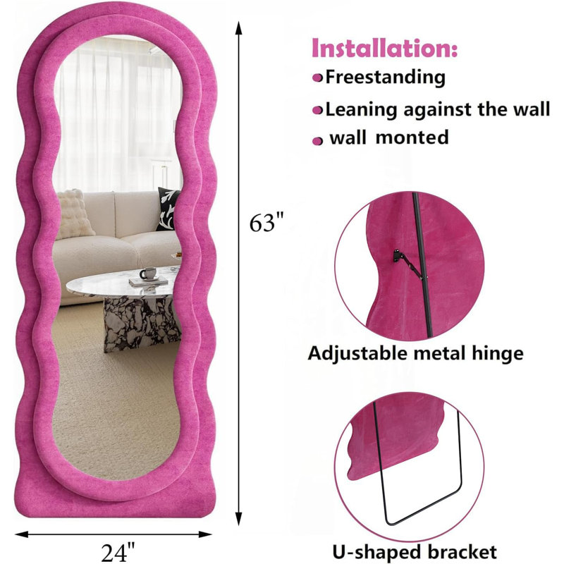 Miroir irrégulier à fixation murale 63 po x 24 po, Rose