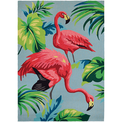 Wallingford Flamingos Blue Multicolor Handmade Indoor Outdoor Area Rug