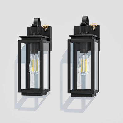 Latitude Run® Black 14.5''H Motion Sensor 1-Light Outdoor Wall Lantern with Clear Glass Shade Waterproof