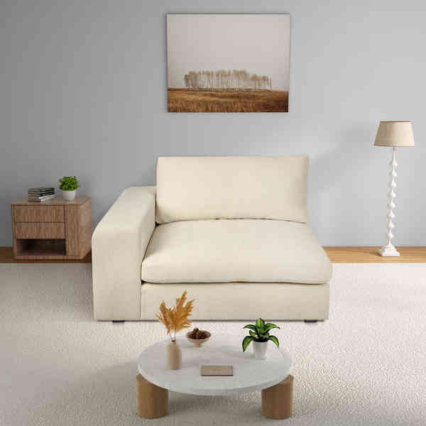 Ojai 50" Wide One Arm Chair, Cream Plainweave