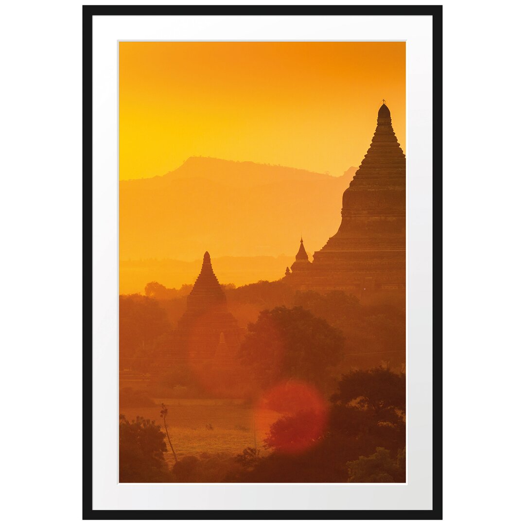 Gerahmtes Poster Buddha Tempel im Sonnenuntergang