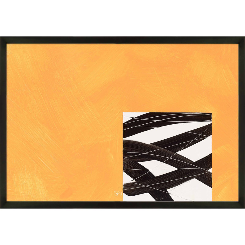 Composition With Yellow 2 Print by Robert Kamnatnik, 14" H x 20" W x 1.25" D, Black Framed Paper