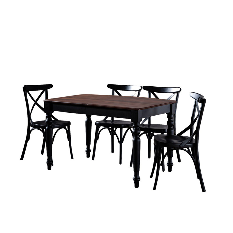 Sheila 4 -Person Butterfly Leaf Dining Set, Walnut/Black