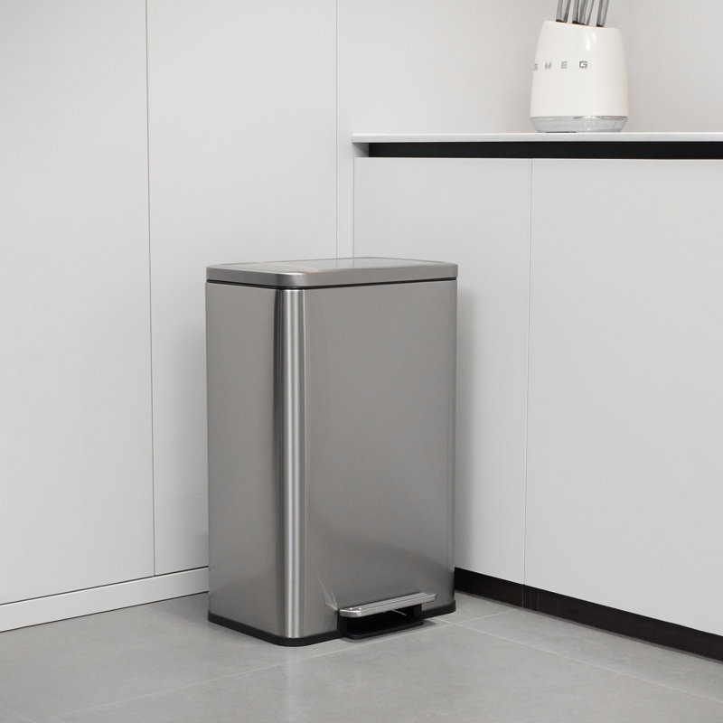 12 Gallon / 45L Rectangular Step Kitchen Trash Can with Soft-Close Lid, Silver