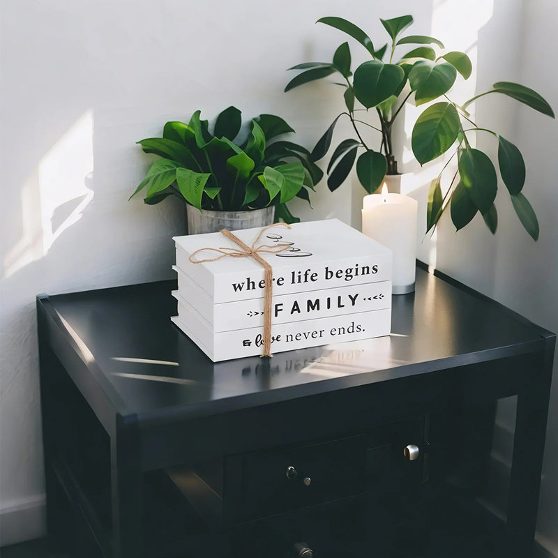 Ensemble de 3 livres décoratifs blancs pliables avec typographie noire pour table basse, bureau et bureau à domicile