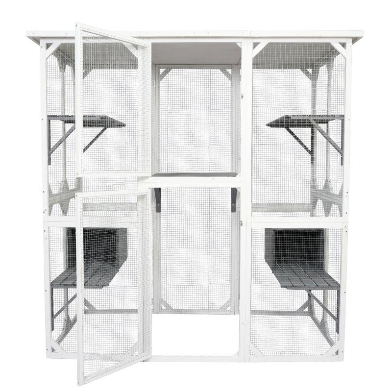 Charming Medium Cat Cage, White Wooden House For Kitties Pet Enclosure, Cage Security