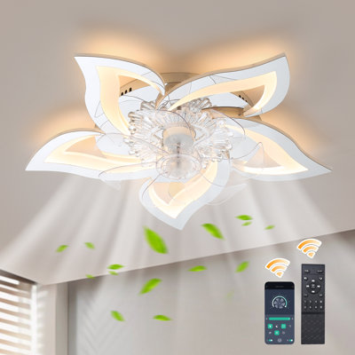 Izzabella 24.6" 7 - Blade LED Dimmable Flush Mount Ceiling Fan with Light and Remote