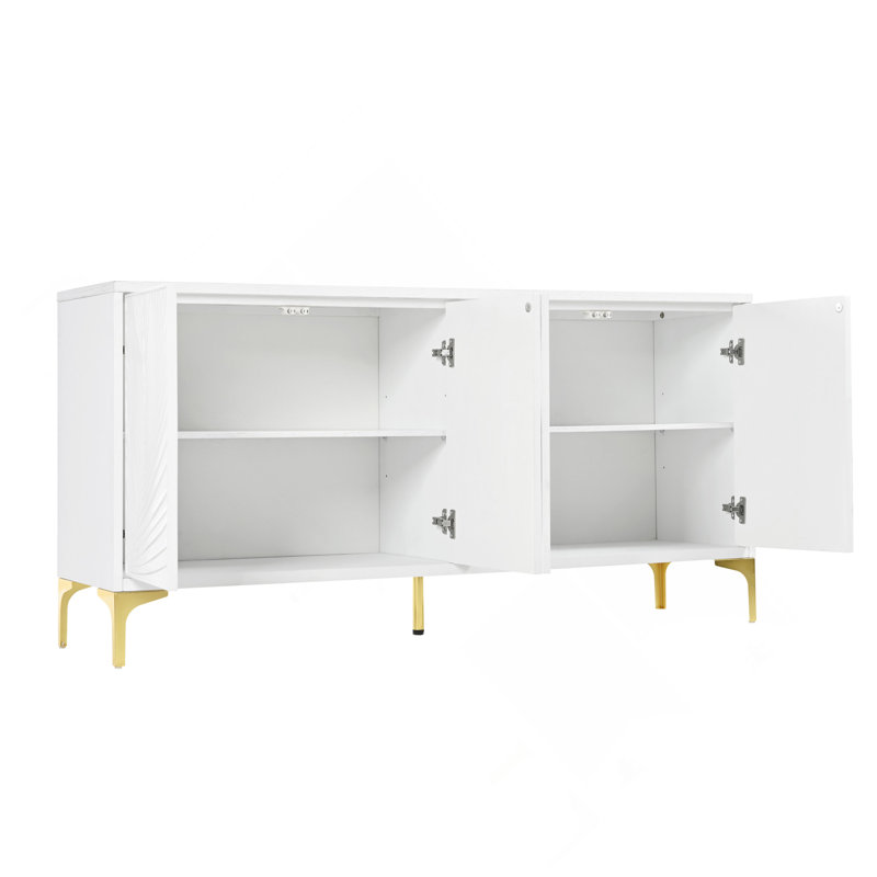 Armoire de rangement multifonctionnelle à quatre portes avec texture unique, tablettes réglables, idéale pour le bureau, le vestibule et le salon (blanc)
