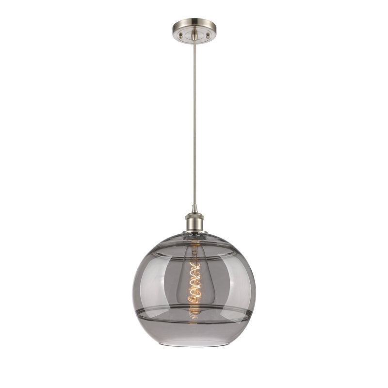 Luminaire suspendu 1 lumière Ballston Natick, Gris fumée clair, H 13,38 po x l 12 po x P 12 po, Nickel satiné brossé