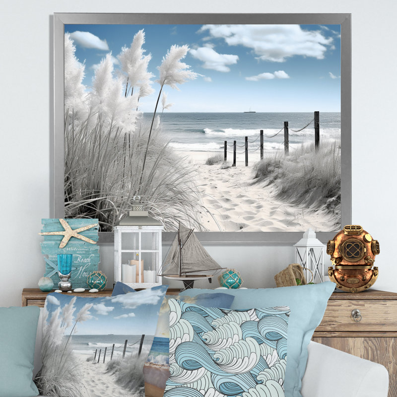 Plage, paysage marin, rêves, chemin II - art mural de plage côtière pour le salon, Cadre photo unique, H 34 po x l 44 po