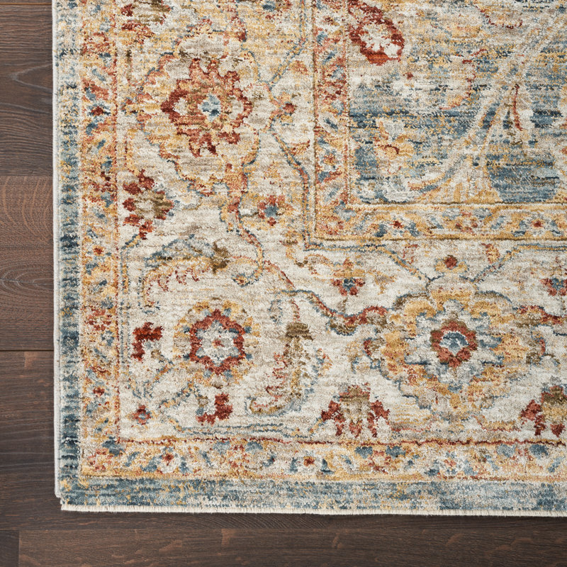 Tapis bleu à bordure Sahar, Rectangle 7 pi 10 po x 10 pi 4 po