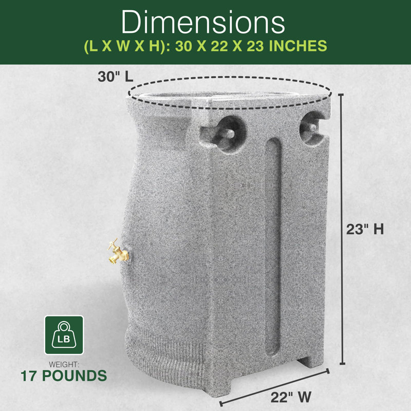 Light Granite 50 Gallon Plastic Rain Barrel with Planter