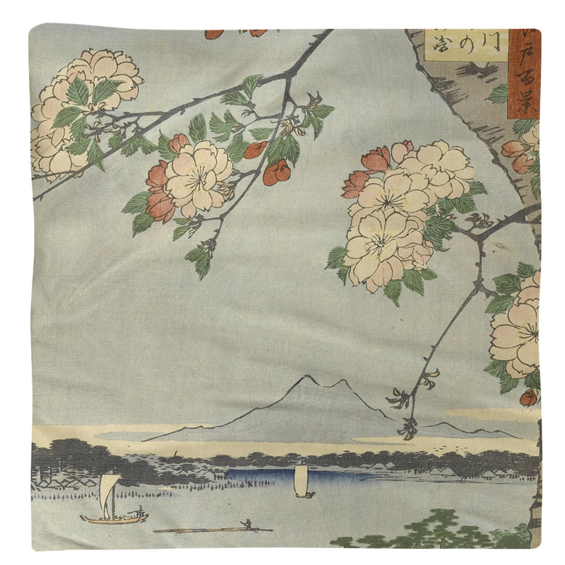Utagawa Hiroshige Cotton Floral Square Napkin, Red Blossoms