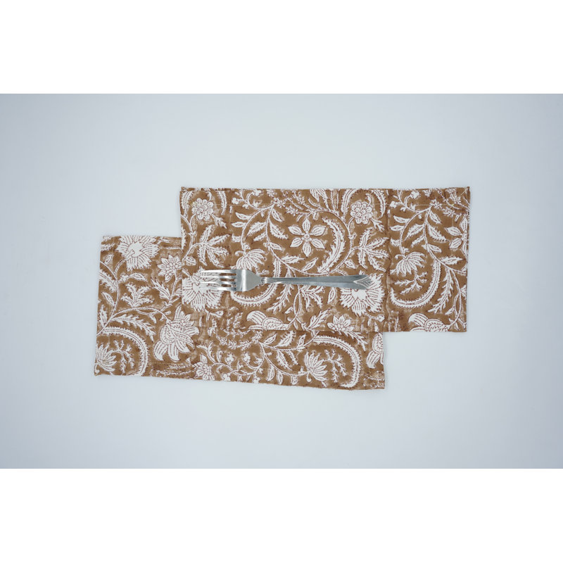 Fabdivine 18X18 Inch Table Napkin with Block Print – Perfect for All Occasions, Kundanvan, Brown