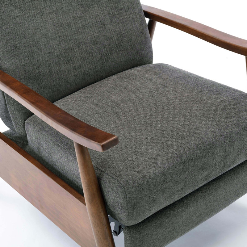 Fauteuil inclinable à accoudoirs en bois en tissu performance, Gris anthracite