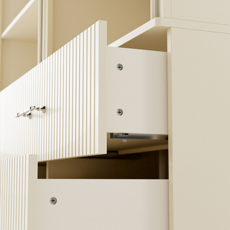 Bibliothèque Alderman H 92,5 "avec tablettes doubles arquées et 4 tiroirs