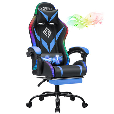 Hoffree Massage Ergonomic Gaming Chair with Bluetooth Speakers and RGB LED Lights