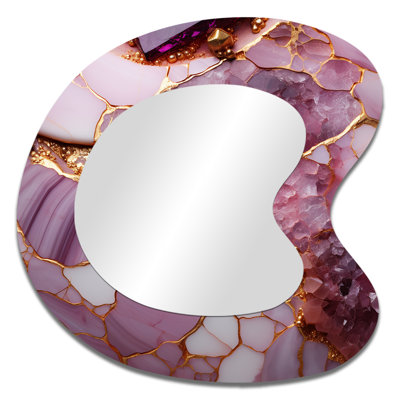Agate rose en marbre rose et doré - Formes asymétriques abstraites - Grand miroir mural moderne