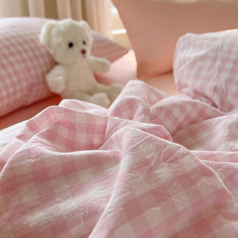 Ensemble de literie à carreaux Nhooroom, Housse de couette grand et 2 taies d'oreiller stan, Rose