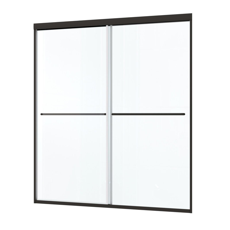 70''H Tempered Glass Sliding Bypass Shower Door, Matte Black