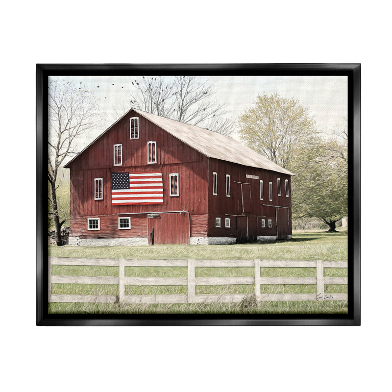 "Patriotic Barn Flag" par Lori Deiter sur toile, Cadre flottant noir de jais, H 25 po x l 31 po
