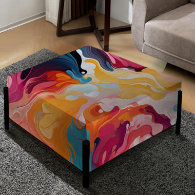 Grand repose-pieds carré abstrait Poupart Dynamic Brushstrokes