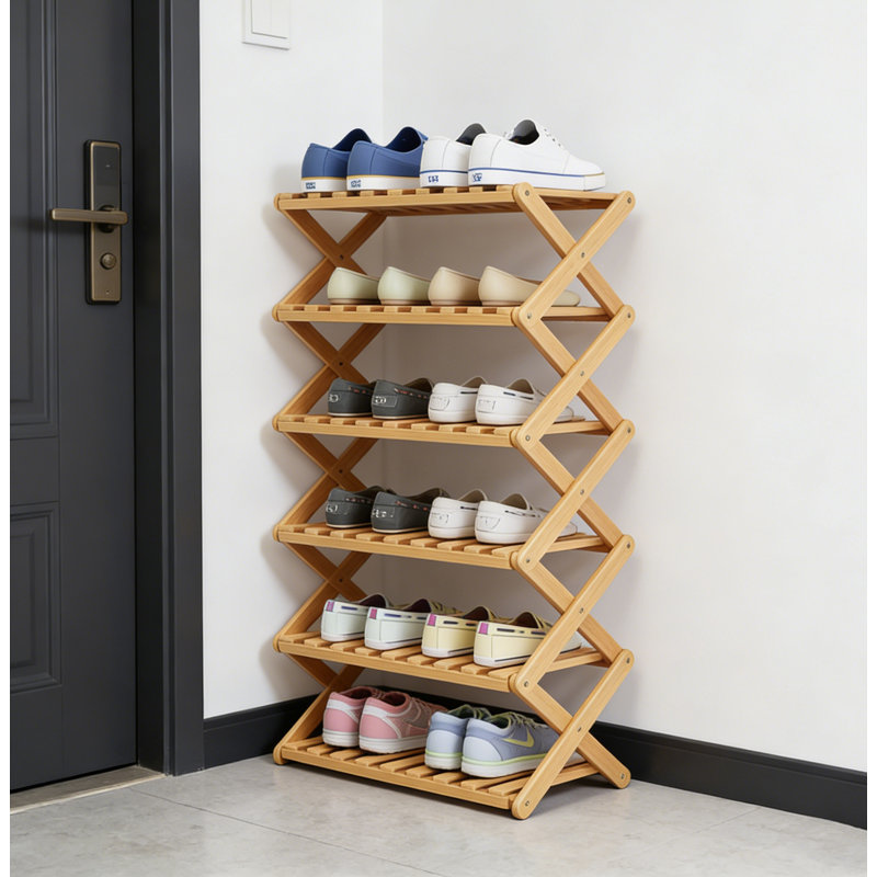 Range-chaussures pliant en bambou - assemblage portable, peu encombrant et sans outil