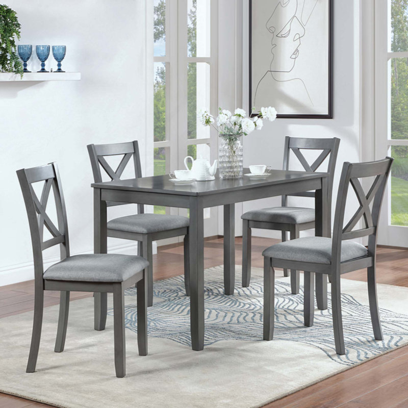 Wooden Dining Rectangular Table Set For 4,Kitchen Dining Table For Small Space, Gray