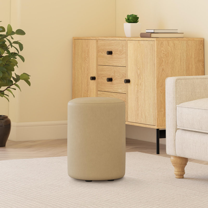 Faux Leather Round Stool Seating , Mushroom Cream