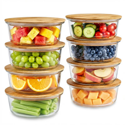 Paquet de 8 contenants pour aliments en verre avec couvercles en bambou Sorbus, 4 tasses