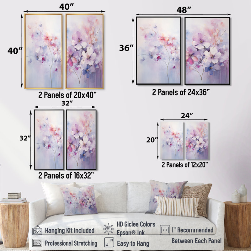 "Mauve", art mural moderne mauve 2 pièces, H 36 po x l 48 po, Reproduction encadrée sans passe-partout, Blanc