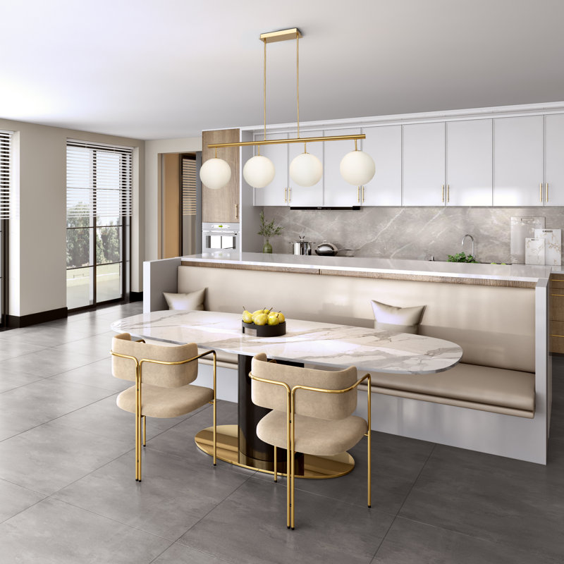 Aurelia 4 - Light Dimmable Kitchen Island Globe Chandelier, White, Brass