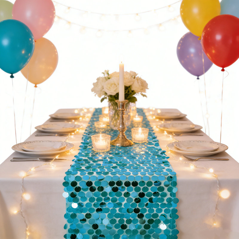 Chemin de table Sequin, Bleu lac