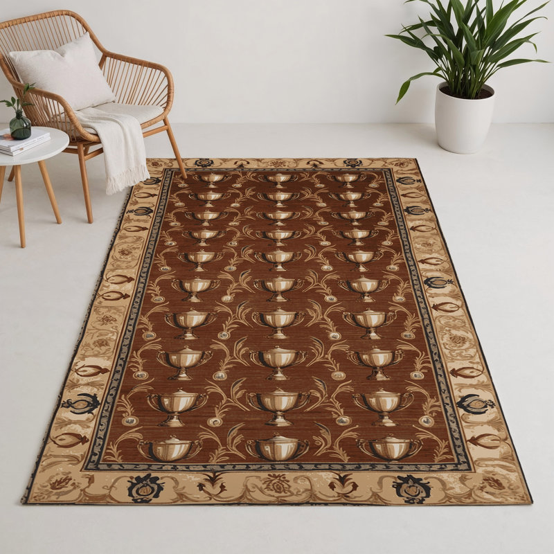 Tapis d'intérieur et d'extérieur brun français, Rectangle 5 pi x 7 pi