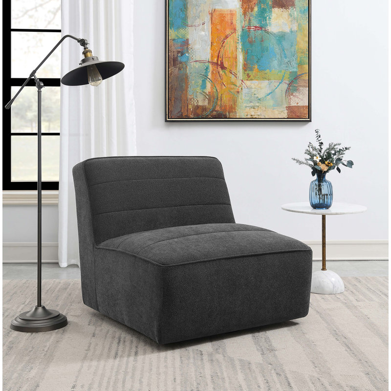 Chaise pivotante rembourrée sans accoudoirs , Fausse fourrure gris anthracite foncé