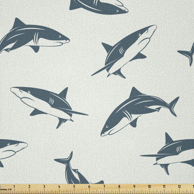 Daleila Repeated Cartoon Sharks Swimming to Different Directions Pattern Fabric