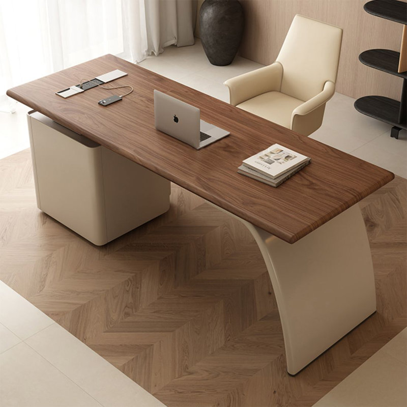 Walnut Rectangular Solid Wood Writing desk with drawers desk, 29.53"H*62.99"W*27.56"D