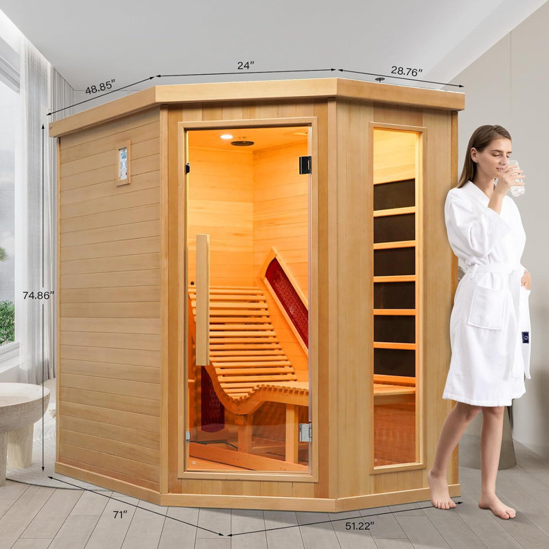 ZONEMEL Infrared Sauna Room with Recliner, 1 or 2 Person Infrared Sauna Home, 220V, 2300W, 4 Heating Tubes, 4 Carbon Crystal Heating Panel, Bluetooth Speakers, 7 Color Light, Oxygen Bar
