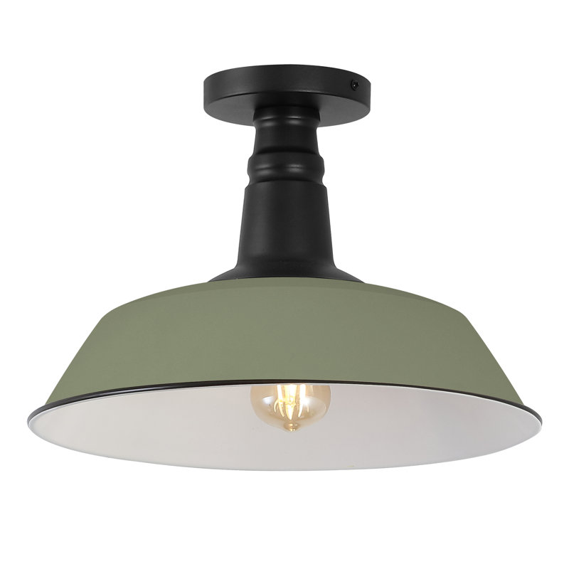 Plafonnier semi-encastré 1 lumière 14 po, Vert olive mat