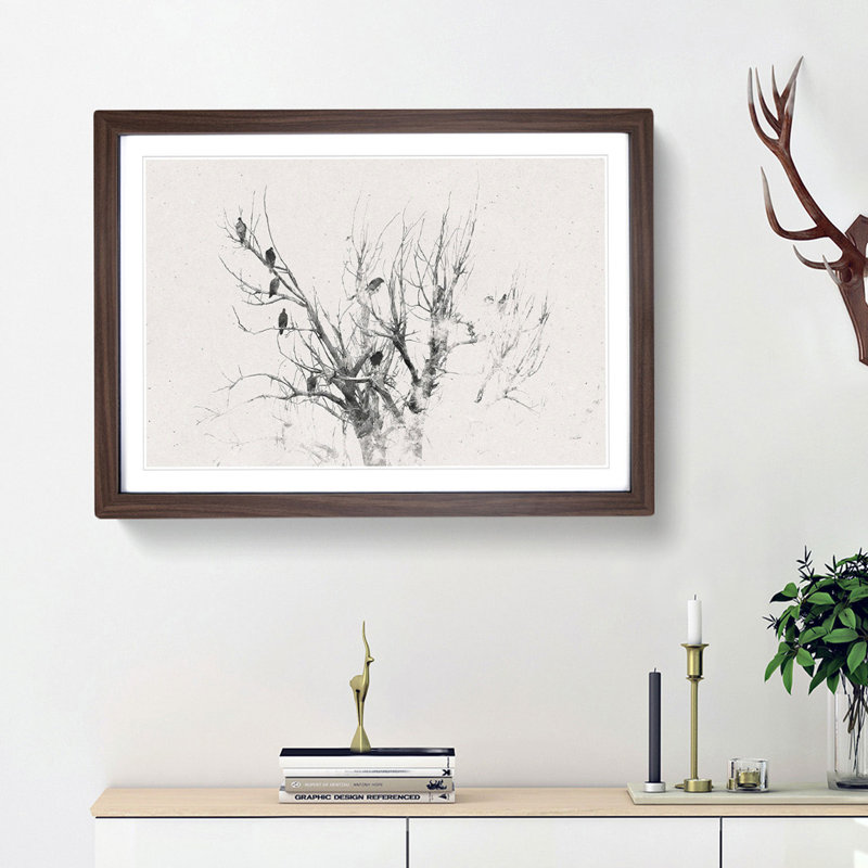 Birds in the Trees - Picture Frame Graphic Art Print, 36cm H x 48cm W x 2cm D, Walnut Framed