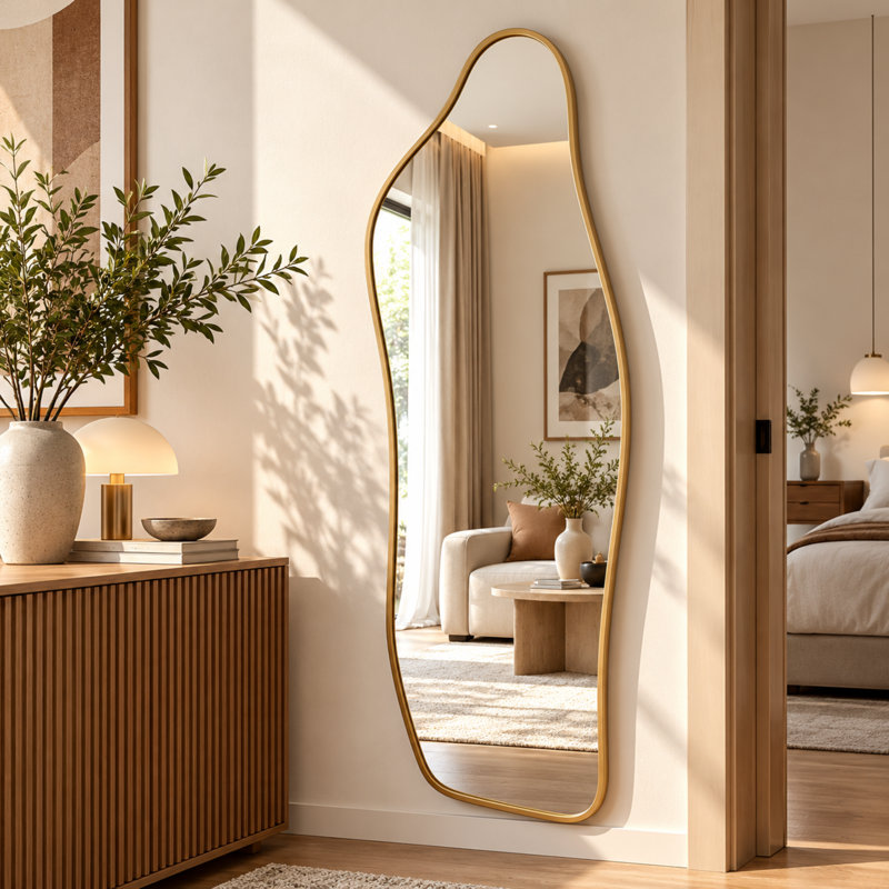 Miroir pleine longueur doré et irrégulier dauphin doré, 16 po x 48 po