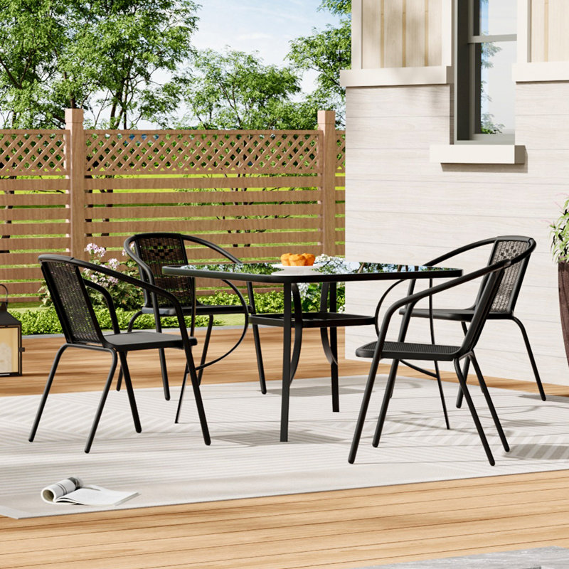 Baldwin 4 - Person Patio Dining Set with Square Table, Black