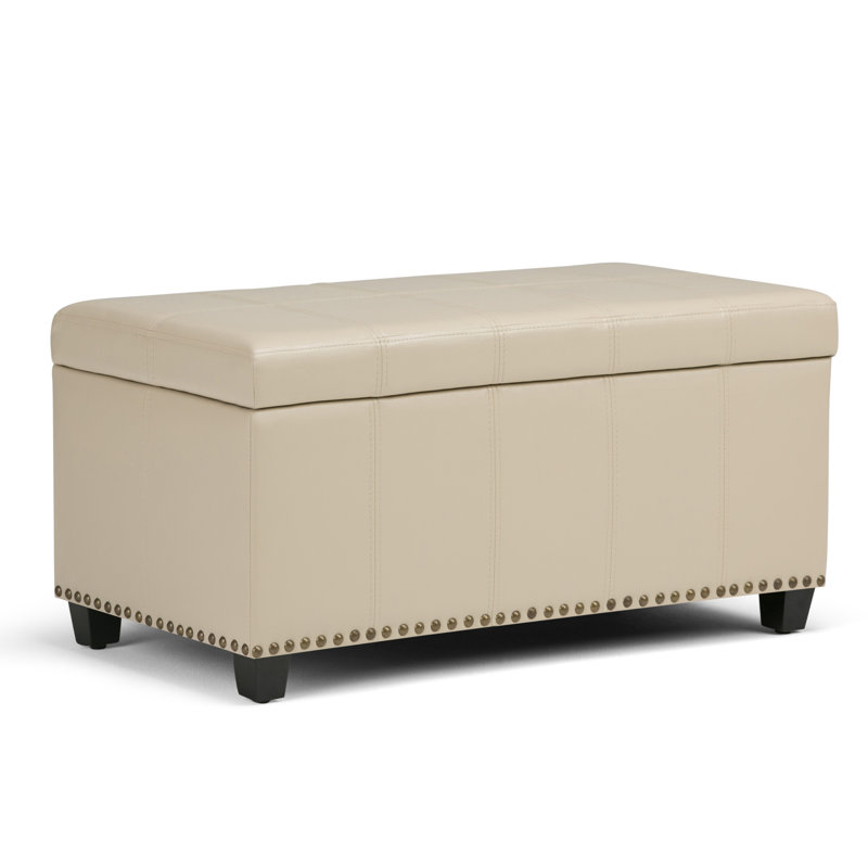 Banc de rangement avec repose-pieds de rangement rectangulaire en cuir végétalien et rembourré avec mousse à haute densité Amelia
