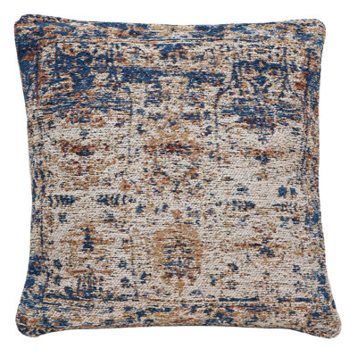 Napier Traditionally Styled Hand Woven Cotton 20" Square Throw Pillow in Beige and Blue