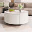 Table basse ronde moderne mobile avec roulettes, 2 tiroirs, plateau en pierre frittée à motif marbré, 29,5 po-898611775