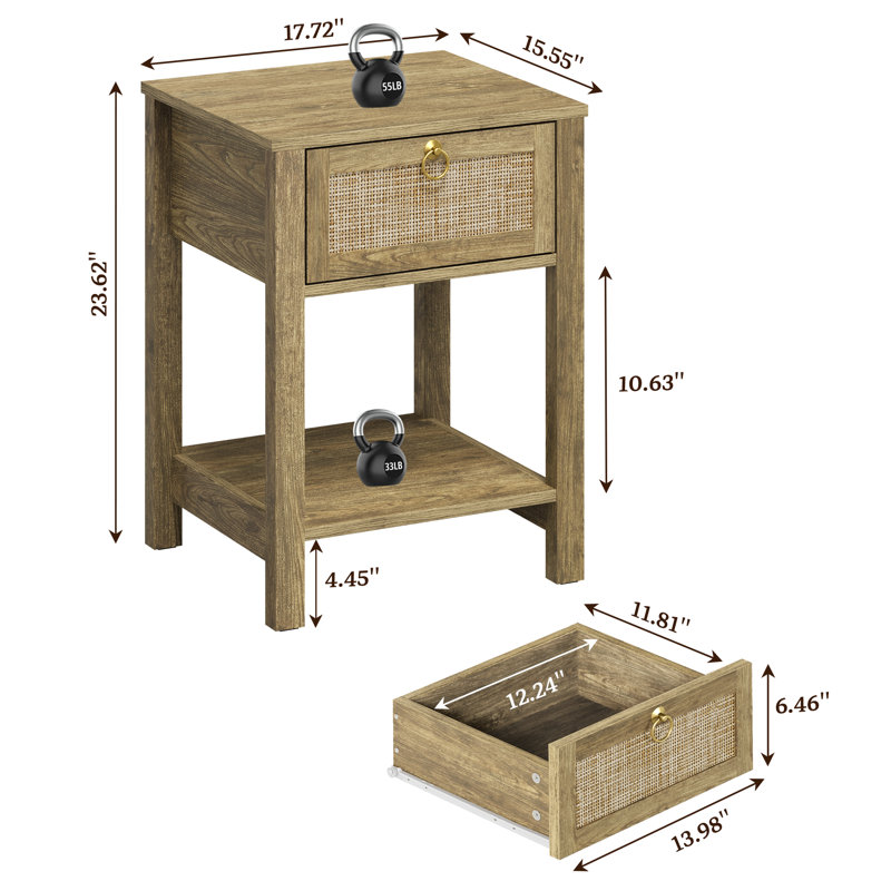 Table de chevet Reinaldo, Cerisier clair