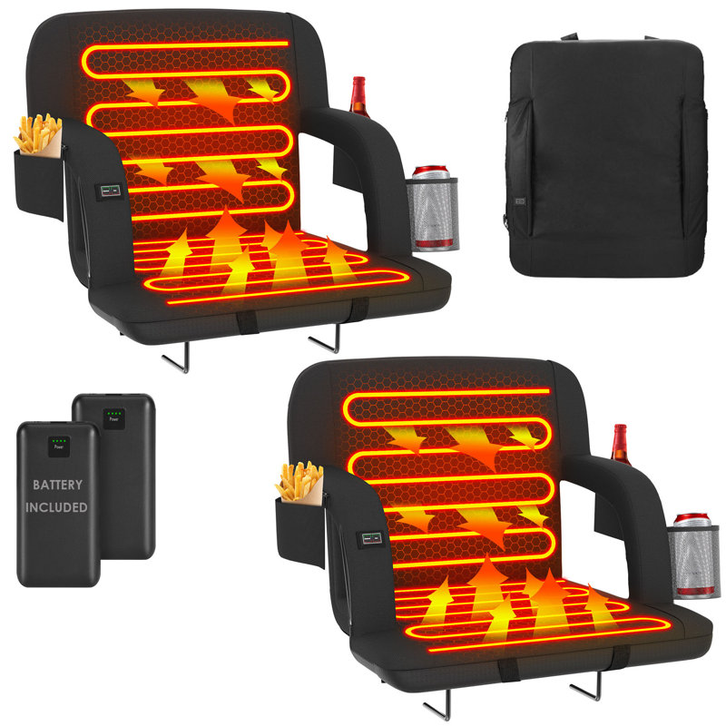 Heated Stadium Seat With Back Support, 3 Heat Levels Up To 150°F, Reclining Padded Bleacher Chair With 20,000Mah Power Bank, Waterproof Folding Seat For Sports & Outdoor Events