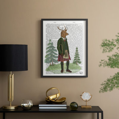 Scottish Deer Alistair McStag, complet, reproduction d'art encadrée - bois massif